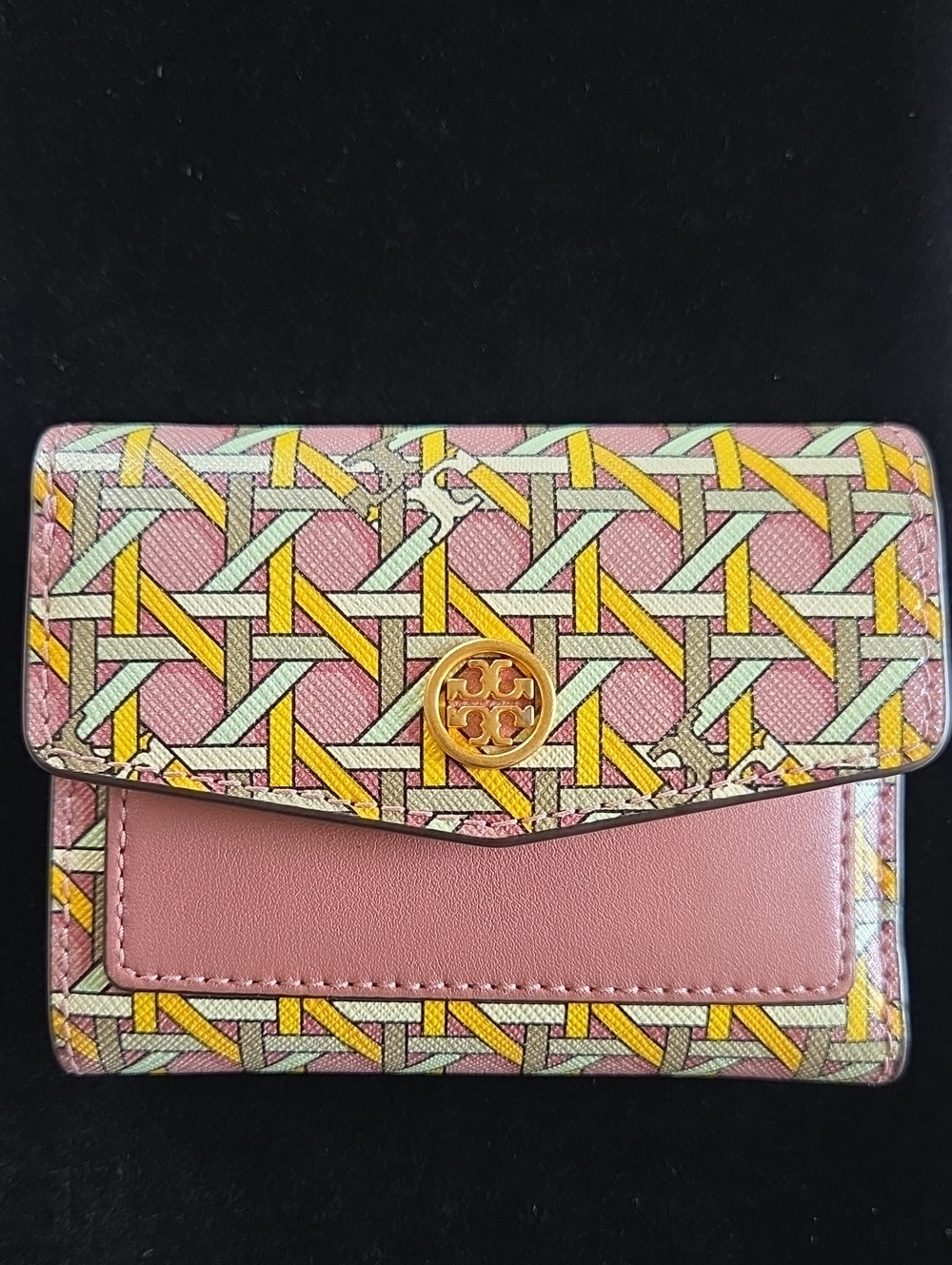 Tory Burch Pink Yellow Patterned Leather Card Wallet